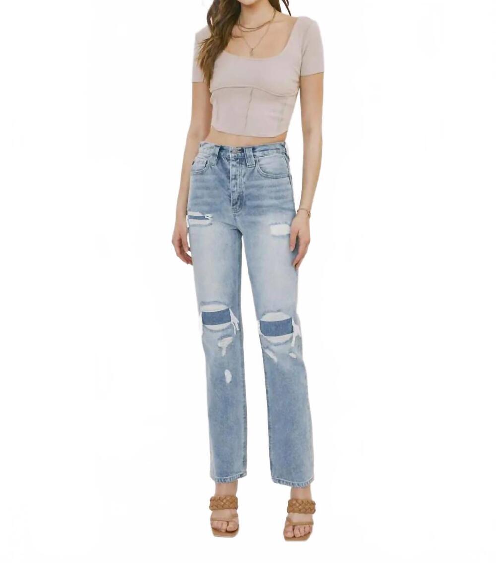 NEW KANCAN christian knee patch jean in light